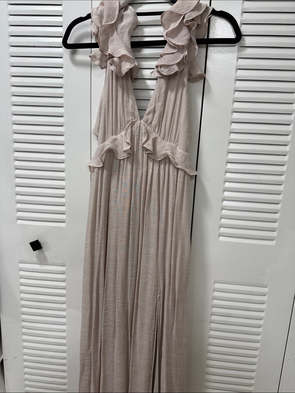 Aakaa Soft Beige Ruffle Strap Maxi Dress